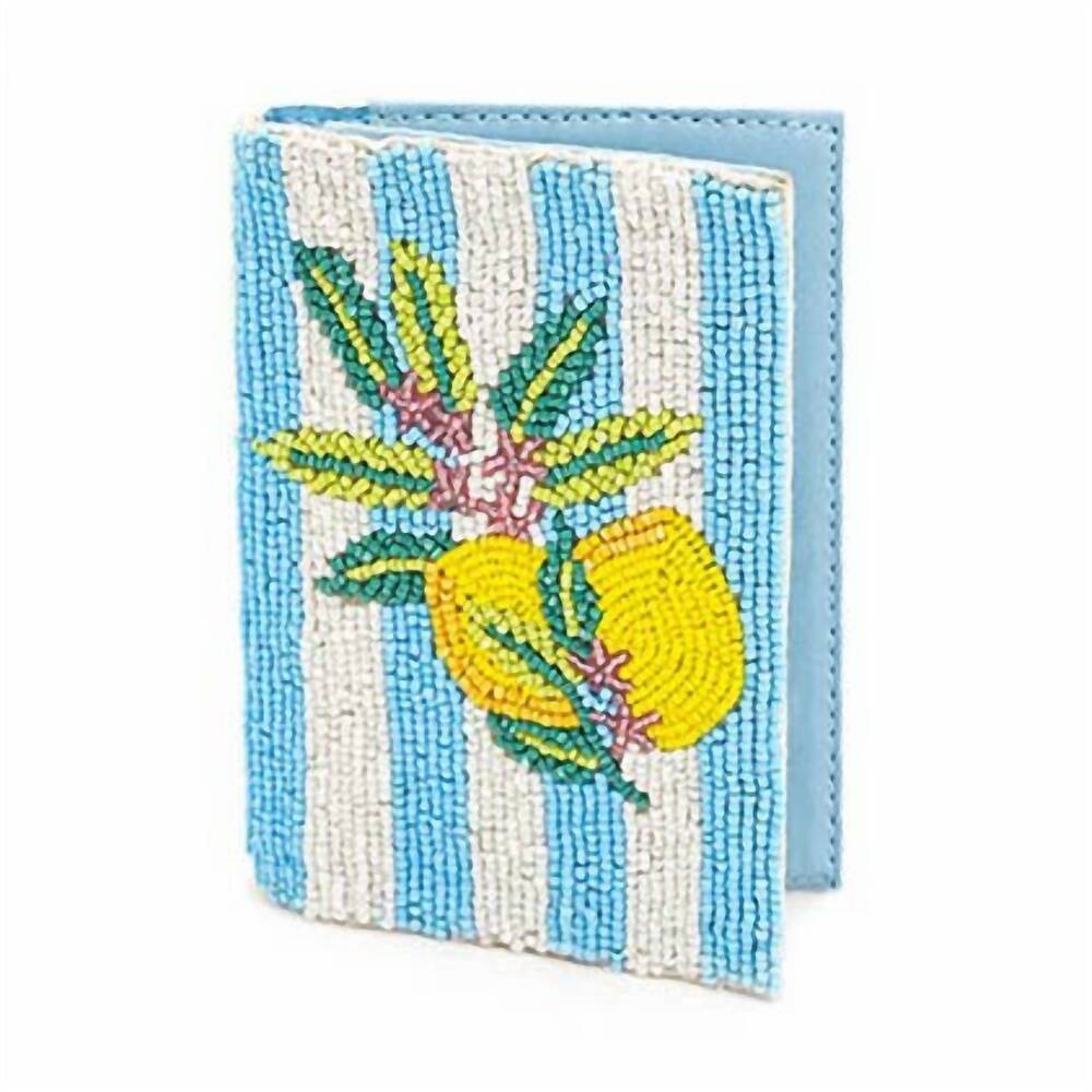 NEW AMERICA & BEYOND women's limoncello stripe passport cover in teal lemons